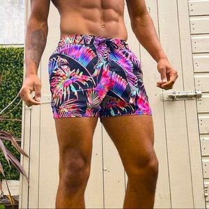 Men’s Short Neon Palm Print Swim Shorts (NWOT)